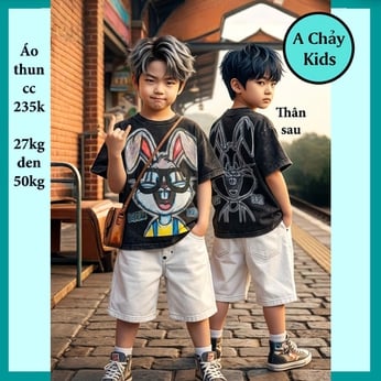 Áo thun bé trai in hình Chú Thỏ hiphop phong cách cực ngầu cho bé diện đi chơi , đi học