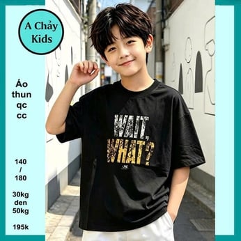 Áo thun bé trai in chữ WAIT WHAT phong cách cá tính cực sang cho bé diện đi tiệc , du lịch