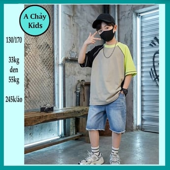 Áo thun bé trai phối màu tay áo đơn giản phong cực chẩt cho bé diện đi chơi , đi du lịch