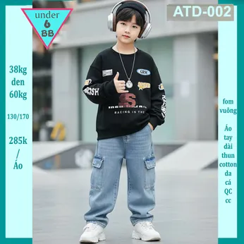 Áo thun bé trai tay dài ( ATD - 002) in chữ phong cách thời trang cá tính cho bé đi chơi , du lịch