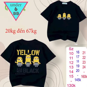 Áo thun bé trai tay ngắn in hoạt hình YeLLOW phong cách cá tính cho bé đi chơi đi học ( đen 002 )