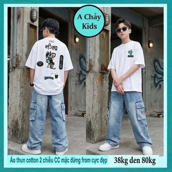 Áo thun cotton bé trai in hình siêu ngầu mang phong cách cho bé lớn diện đi chơi , đi học