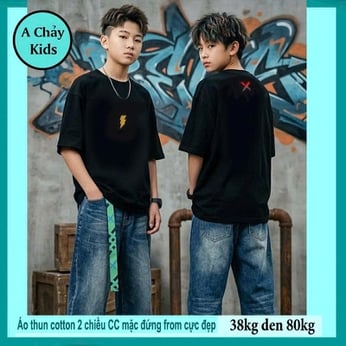 Áo thun cotton bé trai in chữ phong cách đơn giản dành cho tuổi teen diện đi phố