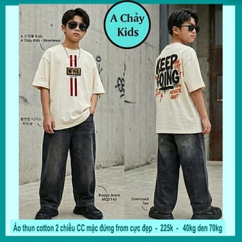 Áo thun cotton bé trai in chữ KEEP GOING phong cách cực ngầu cho bé đi chơi , du lịch