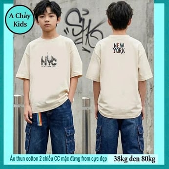 Áo thun cotton bé trai in chữ NYC phong cách vừa đơn giản , vừa cá tính cho bé diện phố