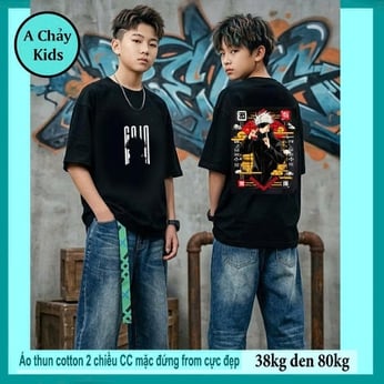 Áo thun cotton bé trai in hình GOJOO cực ngầu cho bé tuổi teen diện đi chơi , đi học