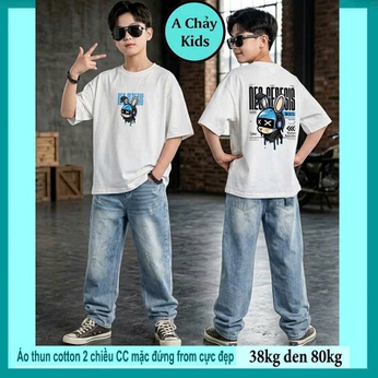 Áo thun cotton bé trai in hình Thỏ phong cách cực cá tính cho bé lớn diện đi chơi, đi du lịch