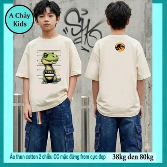 Áo thun cotton bé trai in Khủng Long cực cá tính siêu ngầu cho bé đi chơi , đi học 