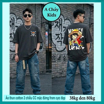 Áo thun cotton bé trai in hình Luffy phong cách thời trang cực ngầu cho bé đi du lịch , đi chơi 