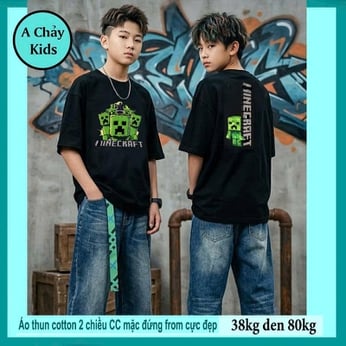Áo thun cotton bé trai in hình Minecrraaft phong cách cá tính cho bé diện đi chơi , đi học