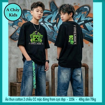 Áo thun cotton bé trai in hình Minecrraaft phong cách cá tính cho bé diện đi chơi , đi học