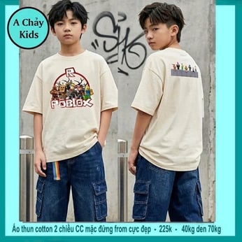 Áo thun cotton bé trai in hình Robloxx phong cách cá tính cho bé diện đi chơi , đi học