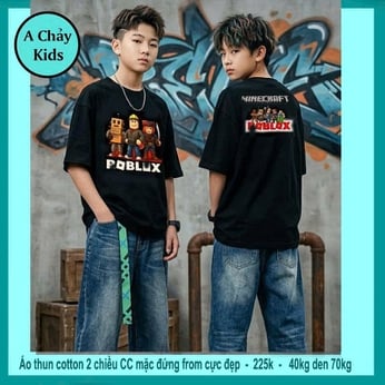 Áo thun cotton bé trai in hình Robloxx phong cách cá tính cho bé diện đi chơi , đi học