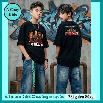 Áo thun cotton bé trai in hình Robloxx phong cách cá tính cho bé diện đi chơi , đi học