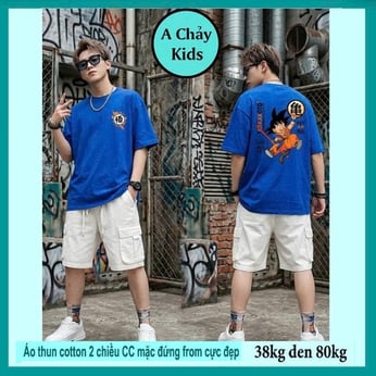 Áo thun cotton bé trai in hình Songoku phong cách tuổi teen cá tính cho bé đi chơi , đi du lịch