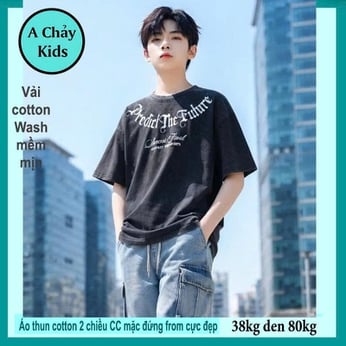 Áo thun cotton bé trai ( Vải wash ) in chữ phong cách cá tính cho bé diện phố, du lịch
