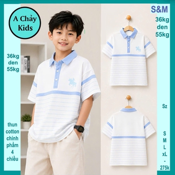 Áo polo bé trai in logo ngựa phối sọc phong cách cực sang cho bé diện đi chơi , đi tiệc