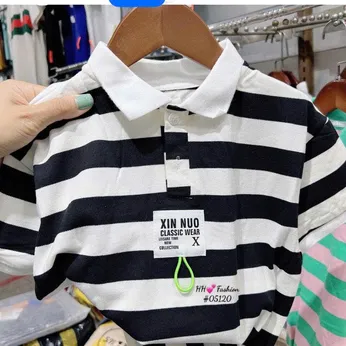 Áo thun polo bé trai in sọc phong cách hàn quốc cá tính cho bé đi chơi , đi học