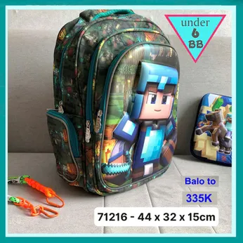 Ba lô bé trai in 3D nổi hình Minecraft dành cho bé đi học cấp 1