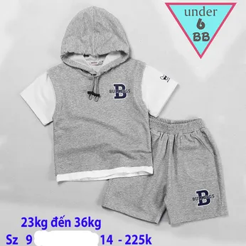 Đồ bộ bé trai có nón hoodie tay ngắn in họa tiết đơn giản phong cách hiphop cho  bé đi chơi ,đi học 