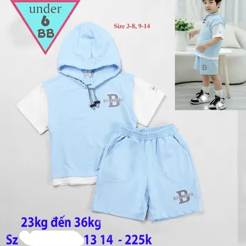 Đồ bộ bé trai có nón hoodie tay ngắn in họa tiết đơn giản phong cách hiphop cho  bé đi chơi ,đi học 