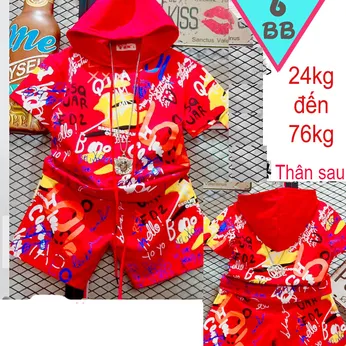 Đồ bộ bé trai có nón hoodie tay ngắn in họa tiết cá tính cho bé trai đi chơi đi học 