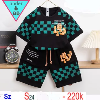 Đồ bộ bé trai cotton tay ngắn in họa tiết bàn cờ phong cách cá tính cho bé đi chơi đi  học