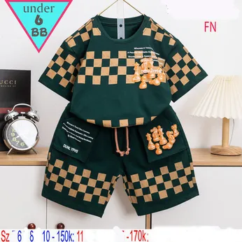 Đồ bộ bé trai cotton tay ngắn in họa tiết bàn cờ phong cách cá tính cho bé đi chơi đi học