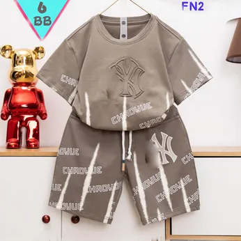 Đồ bộ bé trai cotton tay ngắn in họa tiết chữ nổi phong cách hiphop siêu ngầu cho bé đi chơi , đi học