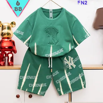 Đồ bộ bé trai cotton tay ngắn in họa tiết chữ nổi phong cách hiphop siêu ngầu cho bé đi chơi , đi học