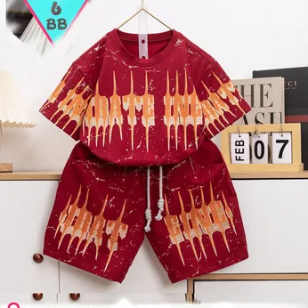 Đồ bộ bé trai cotton tay ngắn in họa tiết phong cách hiphop siêu ngầu cho bé đi chơi , đi học 