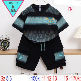 Đồ bộ bé trai cotton tay ngắn in họa tiết loang sọc phong cách cá tính cho bé đi chơi đi học