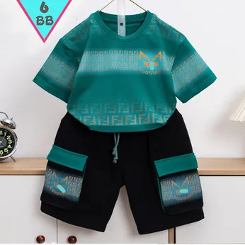 Đồ bộ bé trai cotton tay ngắn in họa tiết loang sọc phong cách cá tính cho bé đi chơi đi học