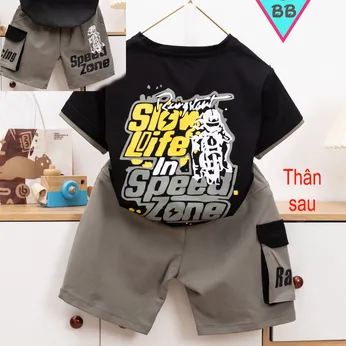 Đồ bộ bé trai cotton tay ngắn in họa tiết cá tính phong cách hiphop siêu ngầu cho bé trai đi chơi , đi học