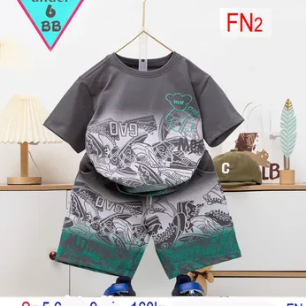 Đồ bộ bé trai cotton tay ngắn in Chú Gấu màu loang phối quần túi hộp phong cách cá tính cho bé trai đi chơi , đi học