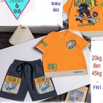 Đồ bộ bé trai cotton tay ngắn in hình hiphop phối quần túi hộp phong cách cá tính cho bé đi chơi đi học