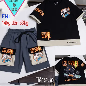 Đồ bộ bé trai cotton tay ngắn in hình hiphop phối quần túi hộp phong cách cá tính cho bé đi chơi đi học