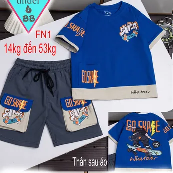 Đồ bộ bé trai cotton tay ngắn in hình hiphop phối quần túi hộp phong cách cá tính cho bé đi chơi đi học