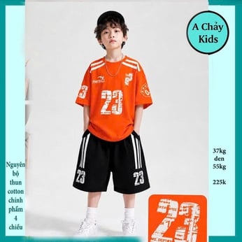 Đồ bộ bé trai cotton tay ngắn in số 23 phong cách thể thao cá tính cho bé đi chơi ,đi học
