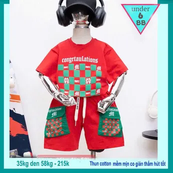 Đồ bộ bé trai cotton tay ngắn in chữ phong cách thời trang cá tính cho bé diện đi chơi , đi học