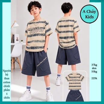 Đồ bộ bé trai cotton tay ngắn in chữ phong cách hip hop cho bé diện đi chơi , đi học