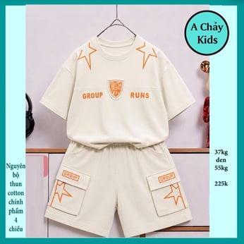 Đồ bộ bé trai cotton tay ngắn in chữ phong cách cá tính cho bé diện đi chơi , đi học