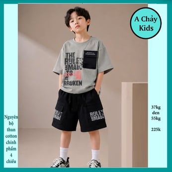 Đồ bộ bé trai cotton tay ngắn in chữ phong cách hip hop cho bé diện đi chơi , đi học