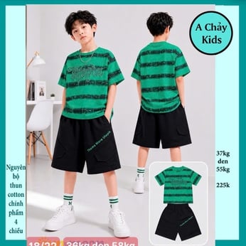Đồ bộ bé trai cotton tay ngắn in chữ phong cách hip hop cho bé diện đi chơi , đi học