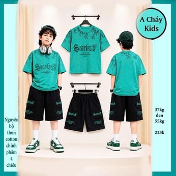 Đồ bộ bé trai cotton tay ngắn in chữ phong cách hiphop cực ngầu cho bé đi chơi , đi học