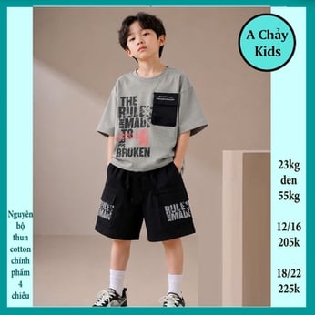Đồ bộ bé trai cotton tay ngắn in chữ phong cách hip hop cho bé diện đi chơi , đi học
