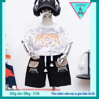 Đồ bộ bé trai cotton tay ngắn in chữ dập nổi phong cách cá tính siêu ngầu cho bé diện đi chơi , du lịch