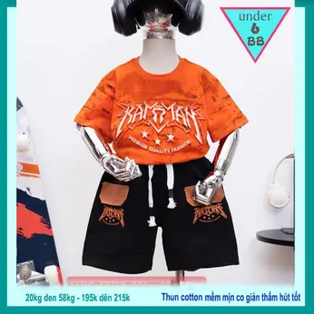 Đồ bộ bé trai cotton tay ngắn in chữ dập nổi phong cách cá tính siêu ngầu cho bé diện đi chơi , du lịch