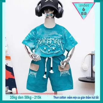 Đồ bộ bé trai cotton tay ngắn in chữ dập nổi phong cách cá tính siêu ngầu cho bé diện đi chơi , du lịch