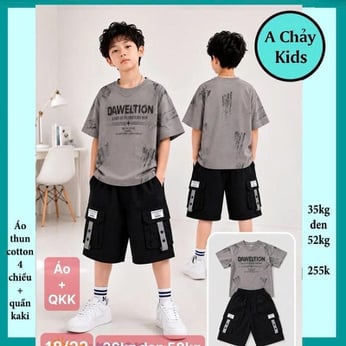 Set bộ kaki bé trai ( Áo thun cotton + quần kaki ) chữ DAWELTION phong cách cá tính cho bé đi chơi ,đi học